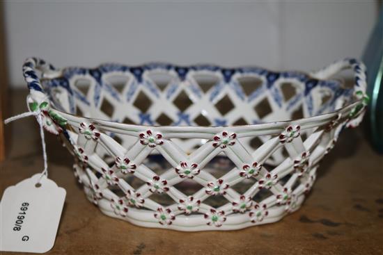 Booths two-handled oval basket decorated exotic birds and flowers